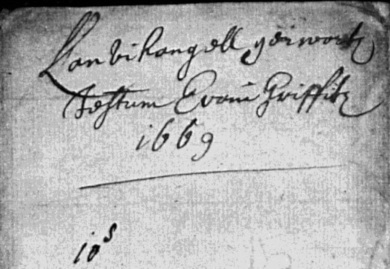 Picture of document dated 1669 showing a different spelling of Llanfihangel-ar-arth